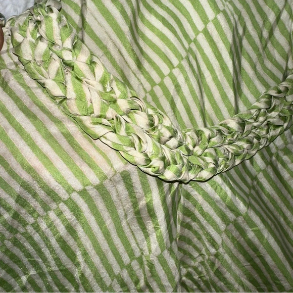 Banana Republic 100% Silk Womens Green Cream Patterned Tank M Woven Trim Y2K VTG - Picture 5 of 10